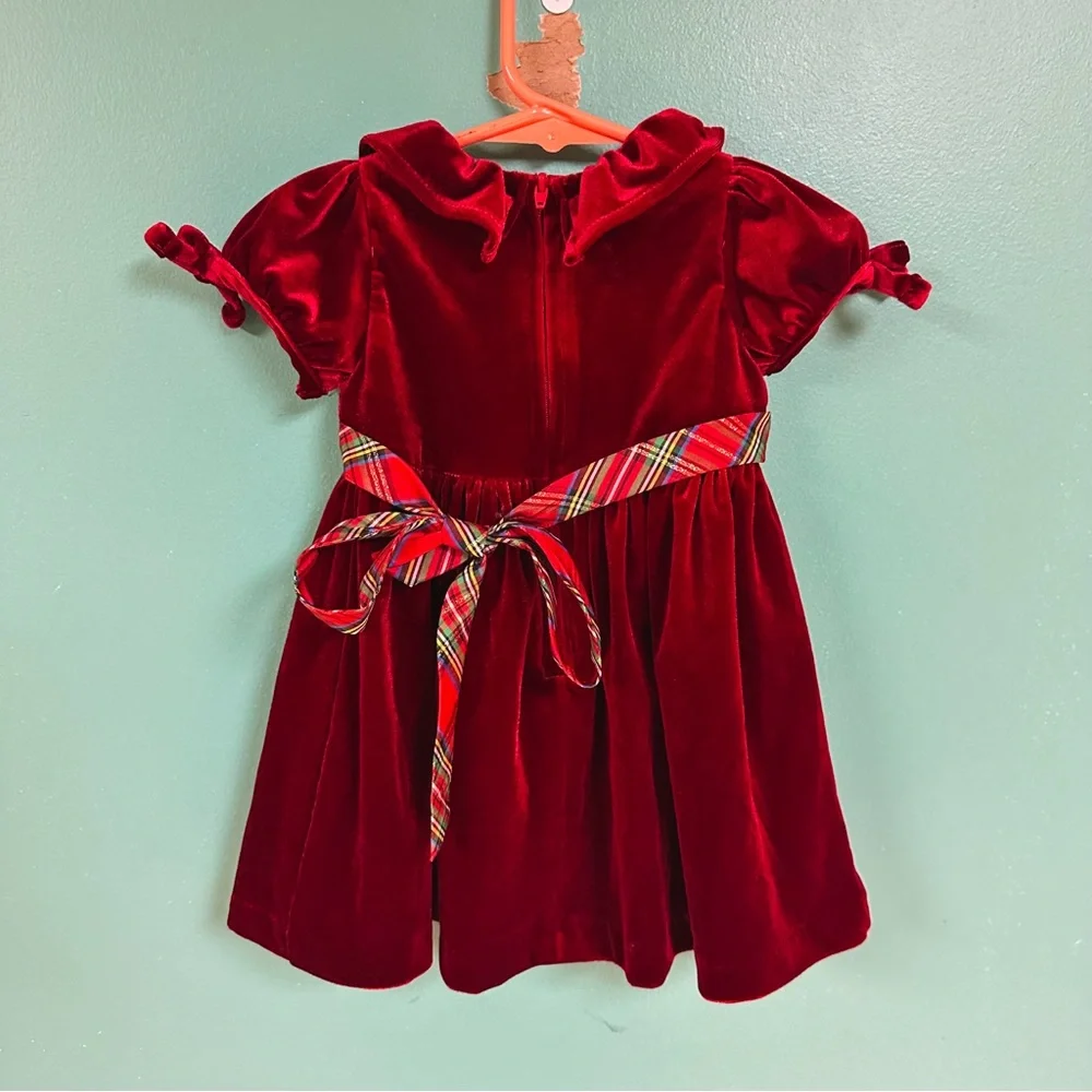 Nannette Baby Red Velvet Short Sleeve Formal Holiday Christmas Dress 6-9M